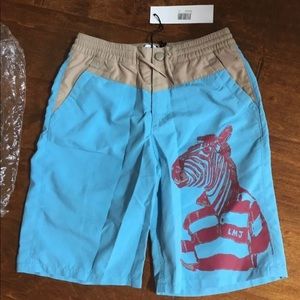 NWT Boys 10 138 Little Marc Jacobs Designer Swim Trunks Blue Shorts Zebra
